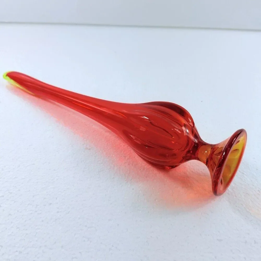 Vintage Viking Glass Swung Vase Amberina Persimmon Mid Century Modern 14